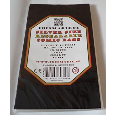 Afbeelding van Docsmagic.de 100 Resealable Silver Size Comic Book Bags 7 1/8&quot;x 10 1/2&quot;+ 1 1/2&quot;Flap 2 Mil