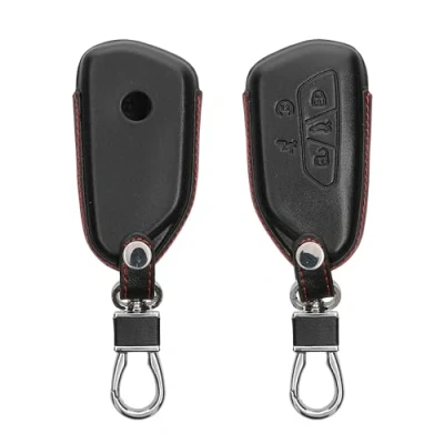 Afbeelding van kwmobile autosleutelhoes geschikt voor VW Golf 8 5 knops Seat Leon MK4 Tarraco Atec Hoesje autosleutel in zwart / rood Leren hoes