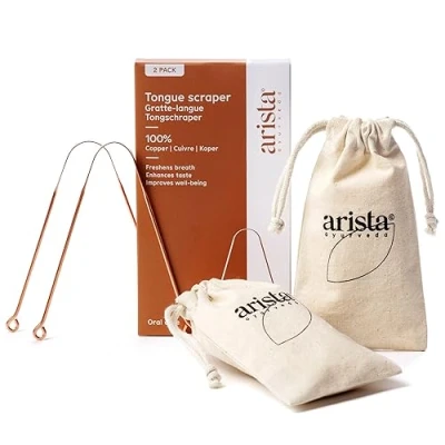 Afbeelding van Arista Tongschraper 2 Stuks, Tongschrapers, Koperen Tongschraper, Ayurvedische Producten, Slechte Adem Behandelen, Tongschrapers voor Volwassenen, Metalen
