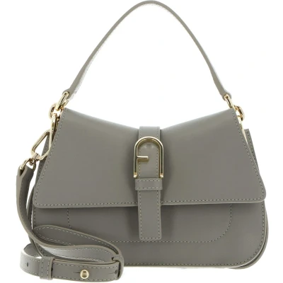 Afbeelding van FURLA Leren Schoudertas Handtas Flow Mini Top Handle Cenere Grijs
