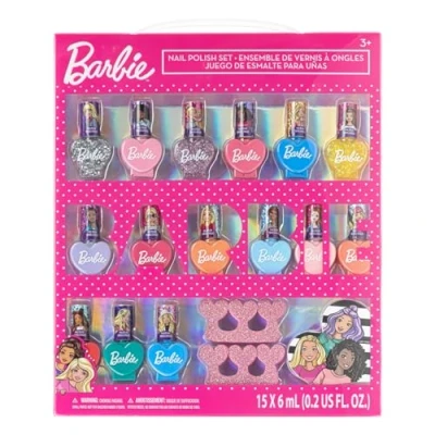 Afbeelding van Barbie Movie 18 delige kindernagellak activiteitenmake upset op waterbasis, inclusief nagellak met nageledelsteenwiel en nagelvijl voor feestjes, logeerpartijtjes make overs, Townley Girl
