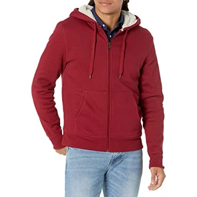 Afbeelding van Amazon Essentials Men&#039;s met sherpa gevoerde fleecetrui capuchon en volledige ritssluiting, Rood, S