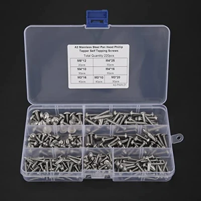 Afbeelding van Roestvrij Zelftappende schroeven, Pan Head Cross Tapper Schroeven 220 stks M3 M4 M5 304 RVS Set met Box Assortiment Kit