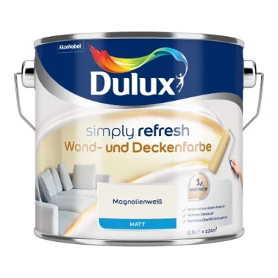 Afbeelding van Dulux Simply Refresh muur en plafondverf, magnolia wit, 2,5 liter, verfrissende, duurzame binnenverf voor een mooi huis