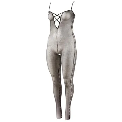 Afbeelding van Mandy Mystery Lingerie Catsuit met Veter Ontwerp Licht transparant en Open Kruis Maat 2XL/3XL Zwart