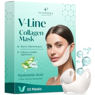 Afbeelding van Plantifique Dubbele kinverkleiner en verwijderaar 10 maskers, V Line Lifting Face Mask, Double Chin Reducer &amp; Remover Liftt, trekt kaaklijn kin aan