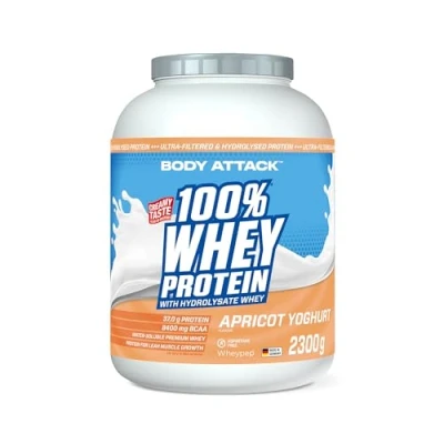 Afbeelding van Body Attack 100% Whey Proteïne, abrikoos yoghurt, 2,3 kg, Made in Germany, extra romig eiwitpoeder met hydrolysaat en BCAA, ondersteunt spieropbouw diëten, voor sporters atleten