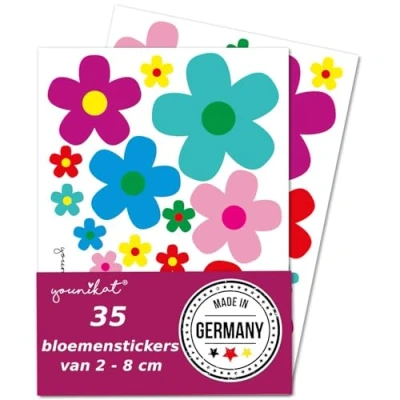 Afbeelding van Younikat Bloemenstickers, 35 stuks in set, meerkleurig, kleurrijk, flower power, voor scooter, fiets, notebook, laptop, mobiele telefoon, auto, weerbestendig, kfz_156