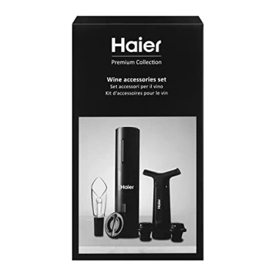 Afbeelding van Haier HAWUKIT06 Oplaadbare Elektrische Wijnset, Inclusief Tulpvormige Beluchter En Druppelvanger, Flesopener met USB Oplader, Capsulesnijder, Vacuümpomp, 2 Doppen, Premium Kwaliteit