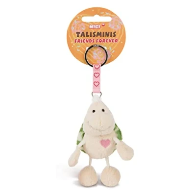 Afbeelding van NICI sleutelhanger Talisminis schildpad 7cm wit Knuffeldierhanger met voor sleutelkoord, sleutelring en sleutelhouder geluksbrenger zakje bedel boodschap
