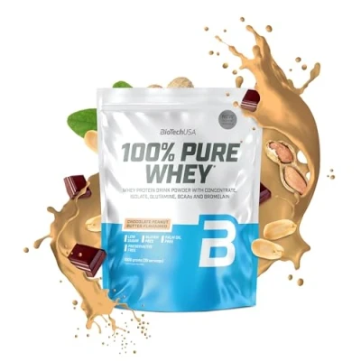 Afbeelding van BioTechUSA 100% Pure Whey Eiwitpoeder met BCAA en Glutamine Glutenvrij, Palmolievrij 21g Eiwit per portie, 1 kg, Chocolade Pindakaas