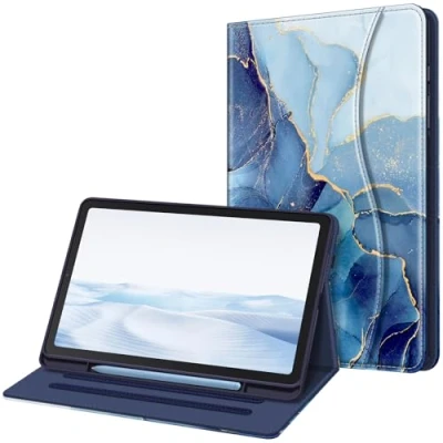 Afbeelding van FINTIE Hoesje voor Samsung Galaxy Tab S6 Lite 10,4 inch 2022/2020 (model SM P610/P613/P615/P619) met S penhouder, foliostandaard meerdere kijkhoeken en zak, automatisch wekken/slapen, oceaan marmer