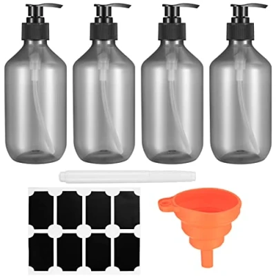 Afbeelding van 4x Navulbare lege Shampoo Flessen, 300 ml Zeepdispenser Lotionspomp Dispenser Flessen voor Keuken Badkamer Lotions Shampoo, met Label, Pen, Trechter