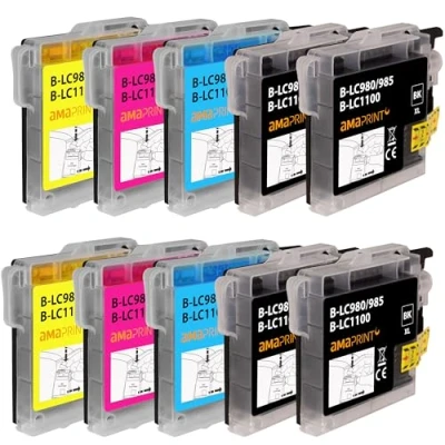 Afbeelding van Amaprint 10 XL cartridges compatibel met Brother LC1100 voor DCP 195c 165c MFC 250c 490cw 5490cn 5890cn 6490cw 255cw 290c 295cn 297c