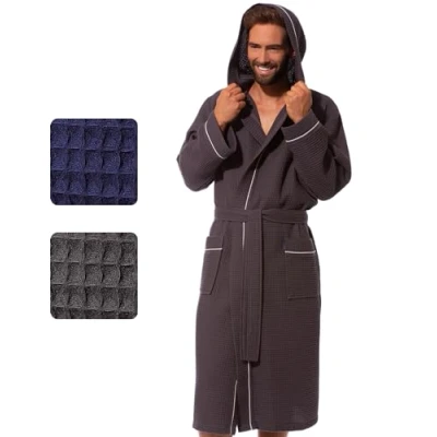 Afbeelding van Morgenstern badjas heren wafel met capuchon katoen ochtendjas zomer kamerjas licht L grijs