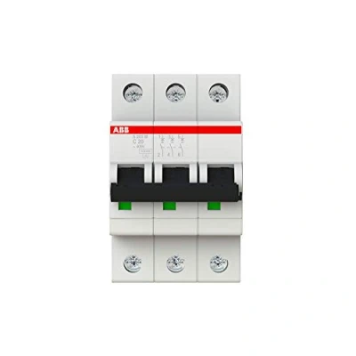 Afbeelding van Abb s203m installatieautomaat 3p c karakteristiek 20a iec en 60898 1 10 ka iec60947 2 15 3 module breedte 52 5mm 2cds273001r0204