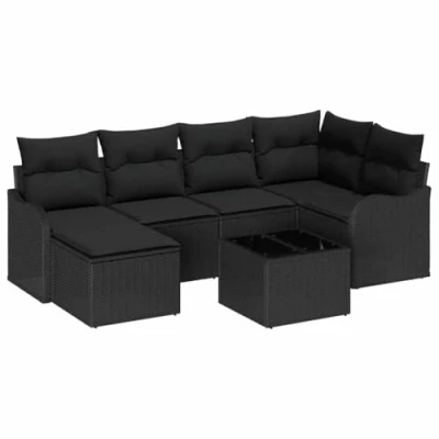 Afbeelding van vidaXL 7 delige Tuin Sofa Set met Kussens Beige Poly Rattan