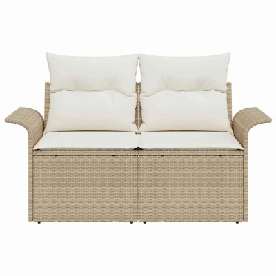 Afbeelding van vidaXL 2 Persoons Tuin Sofa met Kussens Beige Poly Rattan