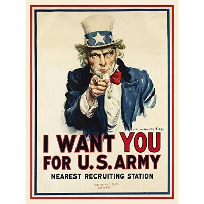 Afbeelding van Wee Blue Coo Propaganda War Wwi USA Uncle Sam Want You Army Iconic Art Print Poster Wall Decor 12X16 Inch