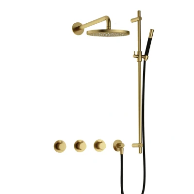 Afbeelding van Hotbath Cobber Regendoucheset IBS70 Geborsteld Messing PVD Staaf handdouche 20cm Hoofddouche Wandarm Handouche met glijstang