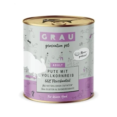 Afbeelding van GRAU het origineel Natvoer voor honden Kalkoen met volkorenrijst, 6 verpakking (6 x 800 g), monoproteïne, glutenvrij, volwassen