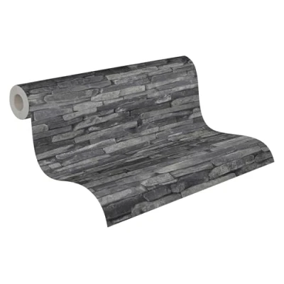 Afbeelding van A.S. Création 9142 24 Steen Behang Elements Vliesbehang, Grijs, Zwart, 10.05m x 0.53m