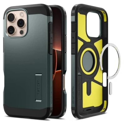 Afbeelding van Spigen Tough Armor (AI) MagFit Case voor iPhone 16 Pro, Compatibel met MagSafe accessories hoesje Abyss Green