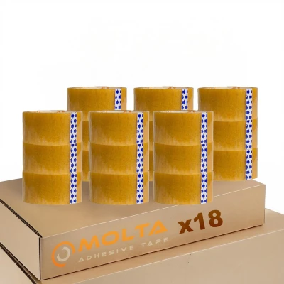 Afbeelding van MOLTA SOLVENTA TRANSPARANT Verpakkingstape 48 mm x 55 m Kartonnen tape voor pakketten en dozen 18 Rollen SYNTHETIC RUBBER