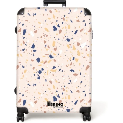 Afbeelding van NoBoringSuitcases.com® Koffer groot Reiskoffer lichtgewicht Terrazzo patroon veelkleurig blauw Rolkoffer met 4 wielen Grote trolley XL 98 liter bagage