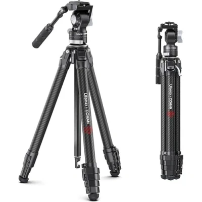 Afbeelding van Ulanzi Zero V camerastatief met 24 157 cm hoogte, lichte camera tripod afneembare videokop, reisstatief, koolstofvezel videostatief, driepoot statief voor videocamera, zwart grijs