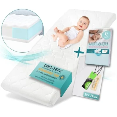 Afbeelding van Sun Garden Matras voor kinderbed, Oeko Tex 100 gecertificeerd, kindermatras, overtrek wasbaar, kindermatras resp. Babymatras babybed, 60x120x10 cm, incl. matrasbeschermer en bedlaken