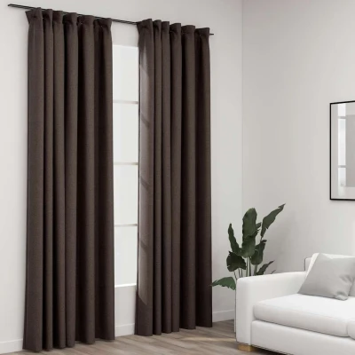 Afbeelding van Gordijnen linnen look verduisterend haken 2 st 140x225 cm taupe