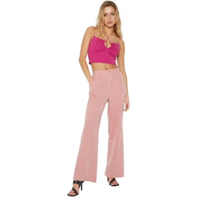 Afbeelding van Trendyol Donkerbruine Hoge Taille Wijde Pijpen Geplooide Geweven Stoffen Broek Twoaw21Pl0076