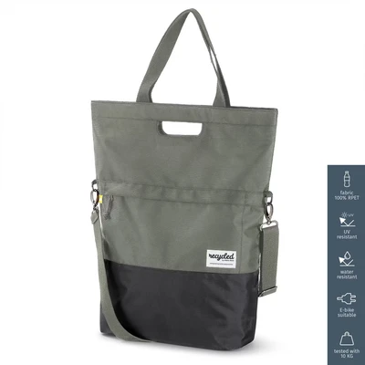 Afbeelding van Urban Proof gerecyclede shopper fietstas 20 liter groen/grijs