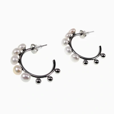 Afbeelding van Dottilove Open Oorringen Dames 14k Wit Goud Plated RVS Oorbellen met Witte Parel