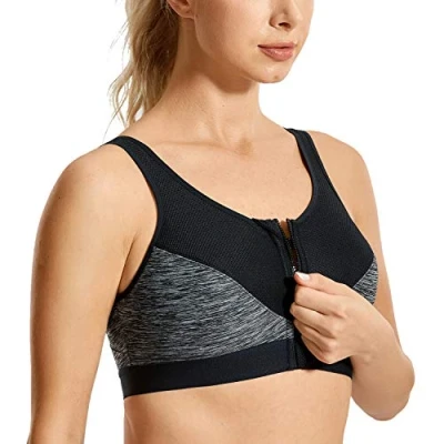 Afbeelding van SYROKAN High Impact Wireless Racerback sportbeha Met Hoge Ondersteuning Voor Dames Ritssluiting Aan De Voorkant Heather Grey 80D