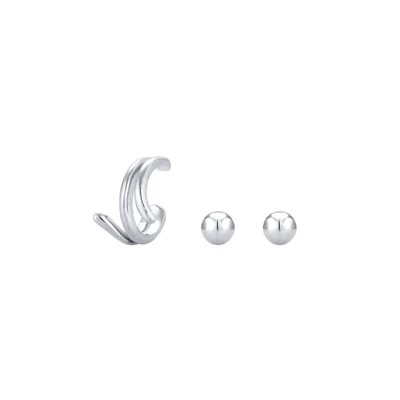 Afbeelding van Elli SET Studs Earcuff Oorbellen silvercoloured, Dames, Maat: One Size, Silver coloured