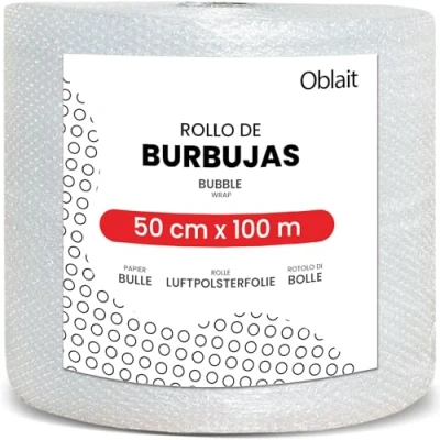 Afbeelding van luchtkussenfolie, 50 cm breed, 100 m lang, ideaal voor verpakking, verhuizing, dozen