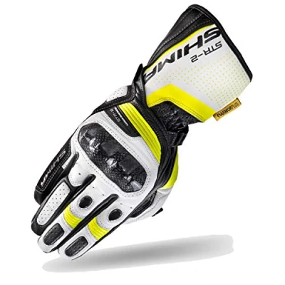 Afbeelding van SHIMA STR 2 Motorhandschoenen heren touchscreen, zomer, sport lederen handschoenen met carbon enkelbeschermer, handpalm en vingerschuiver, versterkte (fluo, M)