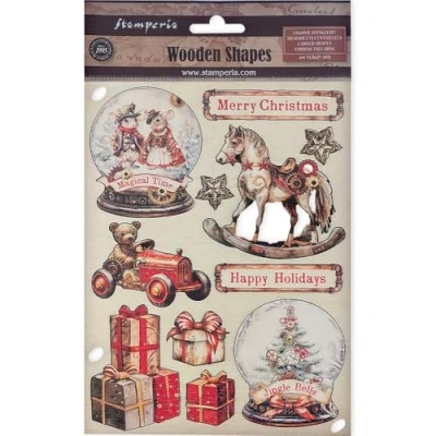 Afbeelding van Stamperia Gear up for Christmas Colored Wooden Shape A5 Snowglobes (KLSP164)