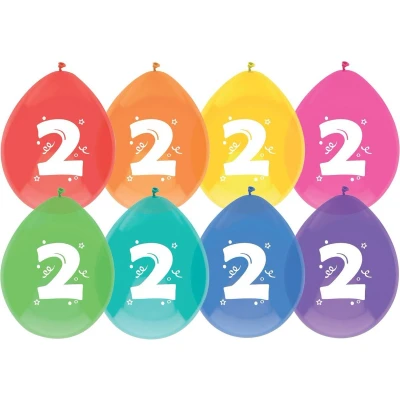 Afbeelding van Ballonnen 2 jaar frisse kleuren 8 stuks