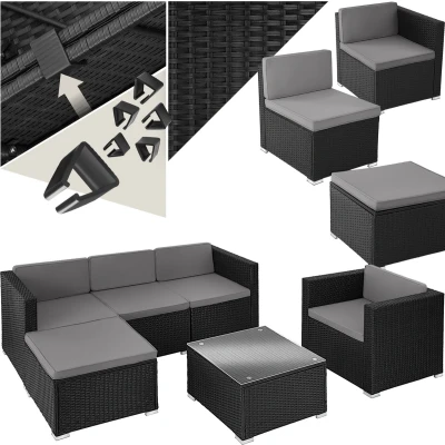Afbeelding van tectake® Wicker loungeset Lignano met fauteuil zwart
