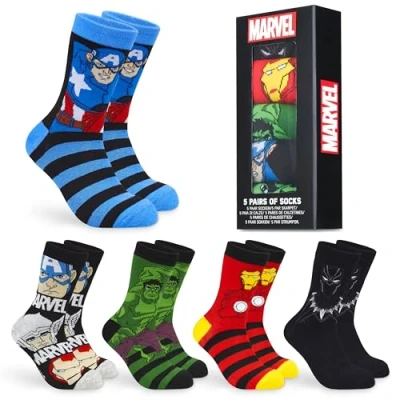 Afbeelding van Marvel Heren sokken zacht ademend Avengers 5 Pack kuitlengte crew geschenken voor mannen (Blauw/Veelkleurig, 39 44 EU)