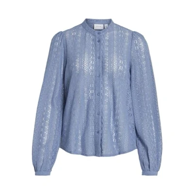 Afbeelding van VILA geweven blouse VICHIKKA met kant blauw