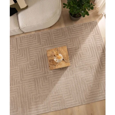Afbeelding van Vierkant Tapijt/Vloerkleed Scandinavisch Contour Gem Beige 100x100 Cm