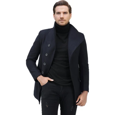 Afbeelding van Allthemen Heren Lange Mantel Wollen Winterjas Slim Fit Jas L