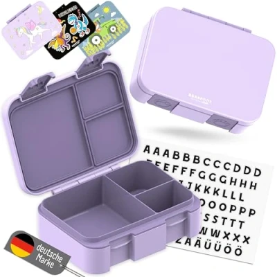Afbeelding van BEARFOOT Bento Box compact, BPA vrije broodtrommel voor kinderen school en kleuterschool, lekvrije lunchbox meisjes jongens, praktisch, licht paars, 650 ml