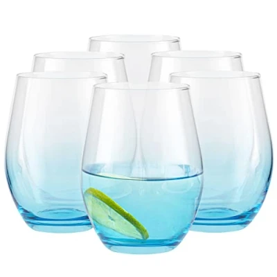 Afbeelding van TREND FOR HOME gekleurde waterglazen, 580 ml, set van 6 glazen, drinkglazen, highball, glazen set, grote beker blauw Phoebe Secret Pastels