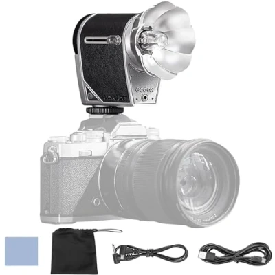 Afbeelding van GODOX lux Cadet Retro Camera Flash GN10, 6200 K ± 300 K, kleurtemperatuur, automatische en handmatige flitsmodi, 28 mm brandpuntsafstand met 1700 mAh batterij compatibel Canon, Nikon, Sony,