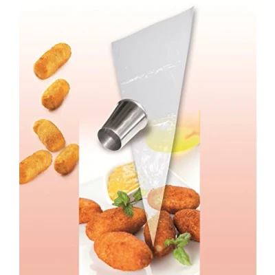 Afbeelding van Fackelmann Kroketten Set 10 wegwerpspuitzakken en 1 roestvrij stalen sproeier transparant staal 55 x 33 cm. stuks.